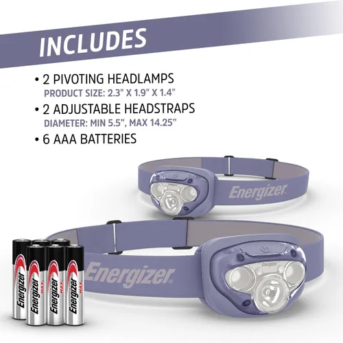 Miniatura 6 de Energizer Linterna frontal LED PRO (paquete de 2), linternas frontales resistentes al agua IPX4, luz de cabeza de alto rendimiento para exteriores