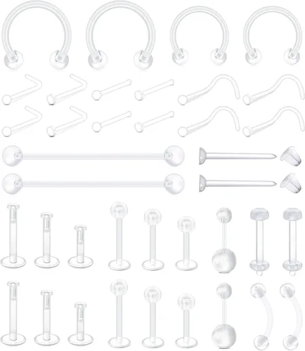 Miniatura 6 de Mayhoop 38 piezas de retenedores de piercing transparentes Bioflex para cirugía, anillos de nariz, anillos de barriga, tabique, cejas, labio