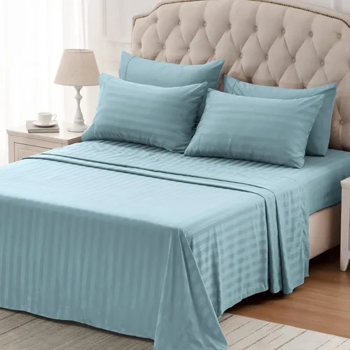 Miniatura 5 de SLEEP ZONE Juego de sábanas refrescantes a rayas tamaño Queen - Juego de sábana ajustable, sábana encimera y fundas de almohada, 4 piezas, sábana a