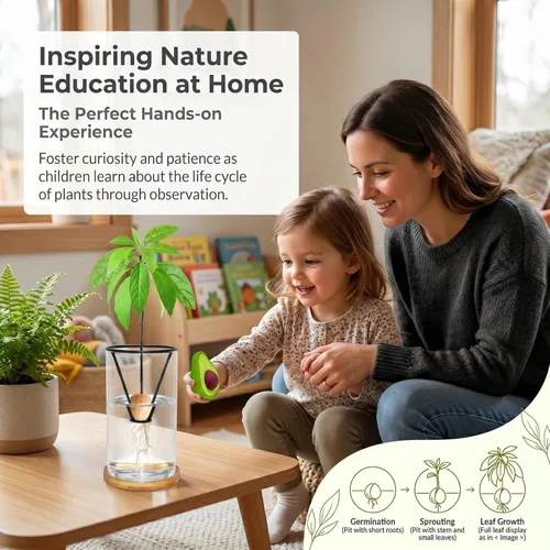 Miniatura 5 de Kits de cultivo de árboles de aguacate con cepillo para botellas, figura de aguacate, base de bambú, jarrón de iniciación de semillas de aguacate