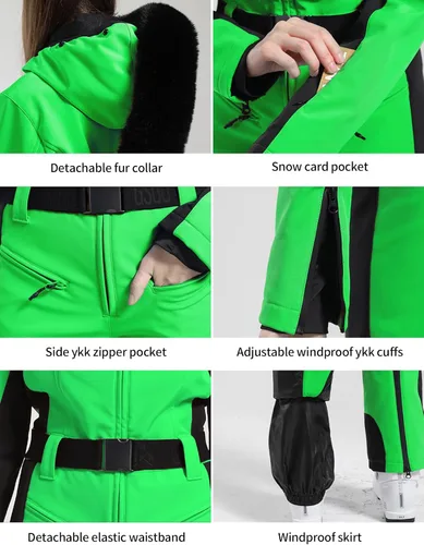 Miniatura 43 de GSOU SNOW Traje de esquí para mujer, traje de nieve de una pieza, para snowboard, delgado, aislante, impermeable, resistente al viento