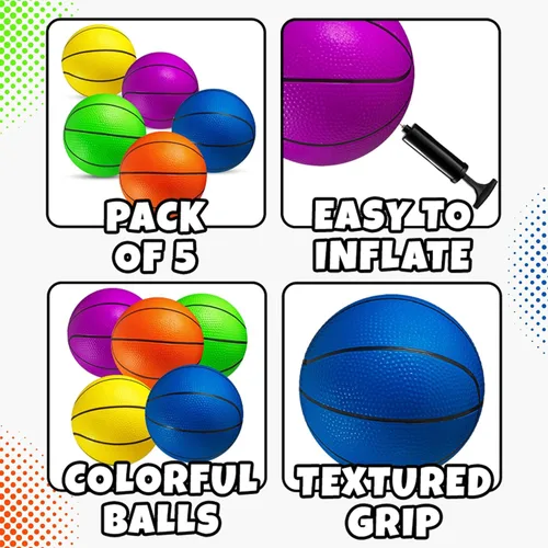 Miniatura 4 de Mini Basketball Set for Kids - 6 Inch (5 Pack) w/Hand Pump - Small Size Indoor Mini Hoop Balls for Toddlers - Over The Door Basketball Games, Indoor