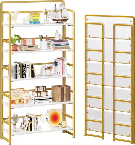 Miniatura 14 de 4NM Estantería plegable sin montaje, estante de almacenamiento para libros con estantes de 3 niveles, estilo vintage. Organizador de oficina y Todo