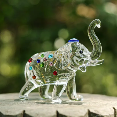 Miniatura 2 de LONGWIN Estado de elefante de cristal, figuras coleccionables con tronco arriba, escultura de animales, adornos de decoración del hogar Lucky Feng