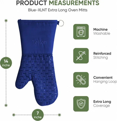 Miniatura 3 de Xlnt - Guantes de silicón antideslizantes para horno, resistentes al calor, con acabado de teflón Eco Elite, con lazo para colgar, ideales para uso