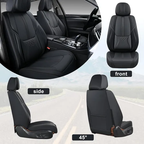 Miniatura 9 de BWTJF Fundas de asiento de automóvil negras juego completo, fundas universales para asientos delanteros y traseros para autos, protectores