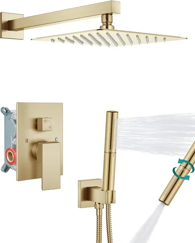 Miniatura 23 de Aolemi - Sistema de ducha con cabezal de lluvia y grifo de mano montado en la pared, juego completo de accesorios de ducha de alta presión