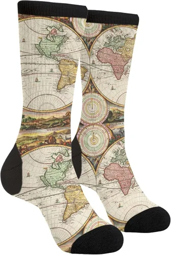 Calcetines de vestir para hombre y mujer, diseño de mapa del mundo, dos hemisferios, historia antigua, calcetines de vestir, Negro -