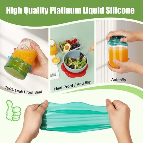 Miniatura 5 de Tapas elásticas de silicona para almacenamiento de alimentos en el refrigerador, fundas elásticas reutilizables para tazas, latas, tarros, Varios