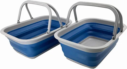 Miniatura 13 de SAMMART Tina de plástico plegable con asa de 9.2 L (2.3 galones) – Cesta de picnic portátil al aire libre – Lavabo plegable para lavar platos, Verde