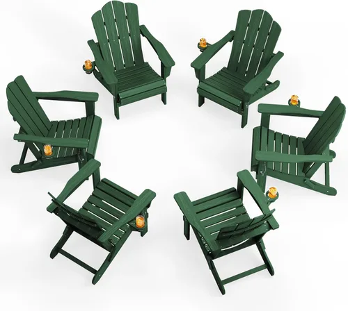Miniatura 58 de KINGYES Silla plegable Adirondack, sillas de patio HDPE para todo clima, silla de césped con textura de madera para junto a la piscina, patio Aruba