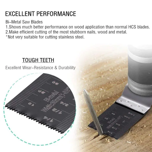 Miniatura 5 de Ettonsun 20 hojas de sierra oscilantes bimetálicas, multiherramienta de metal, madera, universales, multiusos, para Dewalt Fein Multimaster Bosch