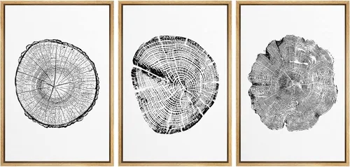 Miniatura 51 de wall26 Lienzo enmarcado para pared, juego de arte impreso con collage de polígonos en espiral negro y tostado, ilustraciones de patrones abstractos