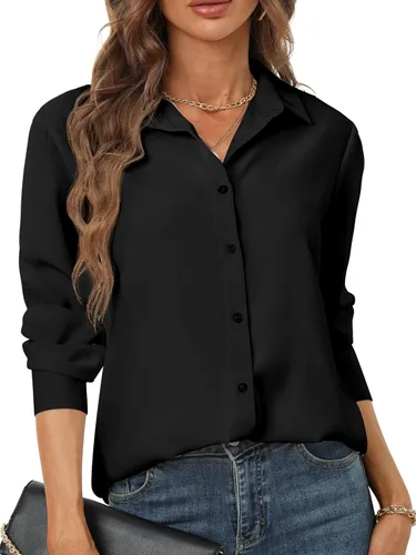 Miniatura 37 de Camisas de manga larga con botones para mujer, básicas, clásicas, suaves, con cuello a la moda, elegantes y casuales
