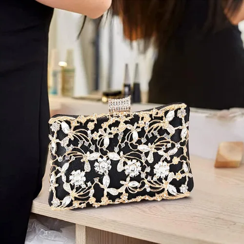 Miniatura 5 de Bolso de noche con diamantes de imitación para mujer, bolso de mano de cristal con lentejuelas brillantes, bolso de hombro floral