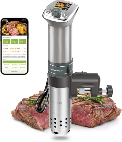 KitchenBoss Wifi Sous Vide Cooker: Máquina Sous Vide ultra silenciosa Pantalla a color incorporada Recetas impermeables, 1100 vatios Circulador de