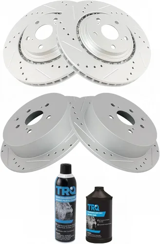 Miniatura 2 de TRQ Juego de rotores de freno delanteros y traseros con revestimiento G perforados y ranurados de alta calidad compatibles con Lexus RX350 RX450h
