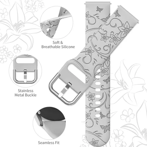 Miniatura 3 de Paquete de 3 correas grabadas con flores compatibles con Samsung Galaxy Watch 7 6 5 4 FE Active 2 1.575 in 1.732 in, Watch 6 4 Classic 1.654 in