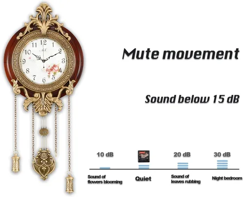 Miniatura 7 de Aero Snail Reloj de pared con péndulo oscilante, estilo retro vintage, mano de obra de arte de metal de madera maciza, mecanismo importado