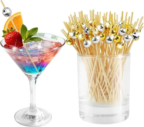 Miniatura 8 de 100 piezas de palillos de cóctel, palillos de dientes decorativos de bola de discoteca para aperitivos, pinchos de cóctel plateados para aperitivos
