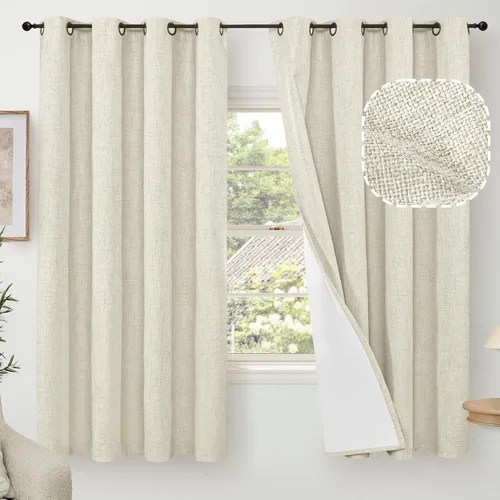 Miniatura 29 de Cortinas Opacas de Lino Azul Bebé para Guardería de 40 Pulgadas de Largo, 2 Paneles, Cortinas Cortas con Aislamiento Térmico Boho de Bloqueo Total