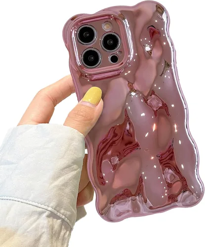 Miniatura 32 de XIZYO Funda para iPhone 13 de 6.1 pulgadas, bonito patrón de ondas, estético, 3D, rizado, ondulado, chapado en purpurina, para mujeres y niñas, Azul
