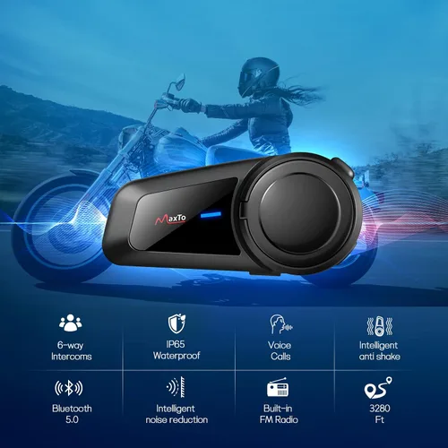 Miniatura 2 de MAXTO Auriculares Bluetooth M2 para motocicleta, casco de motocicleta Bluetooth 5.0, 6 vías 3280 pies, sistema de comunicación de intercomunicación
