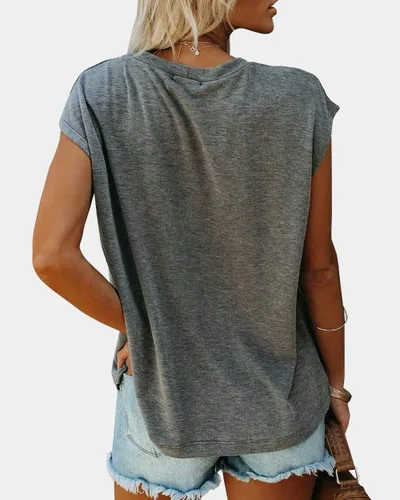 Miniatura 3 de WMZCYXY Camiseta de verano para mujer, sin mangas, cuello redondo, casual, holgada, con bolsillo