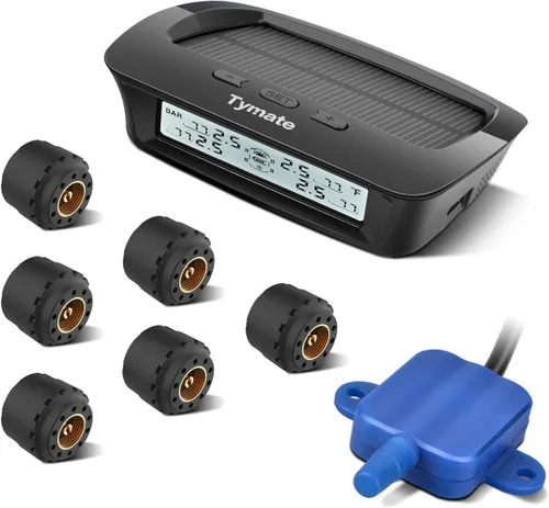 Miniatura 7 de Sistema Tymate de monitoreo de presión de neumáticos para RV - Sistema de monitor de presión de neumáticos M12-3 (0-87 PSI) con carga solar, 5 modos