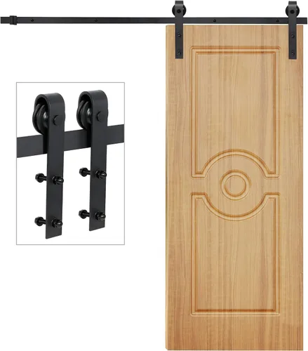 ZENY Juego de perchas y rieles para puertas correderas de granero de 6.6/12 pies, juego de rodillos deslizantes, suaves y silenciosos, en forma de J