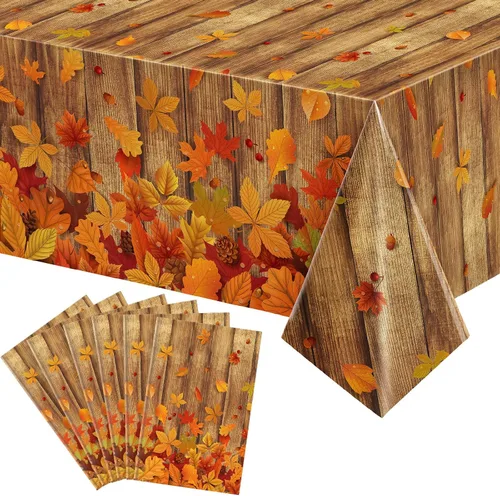 Miniatura 8 de Tiamon 3 piezas de decoración de otoño para interiores de Acción de Gracias, mantel de otoño de grano de madera, cubierta de mesa de fiesta