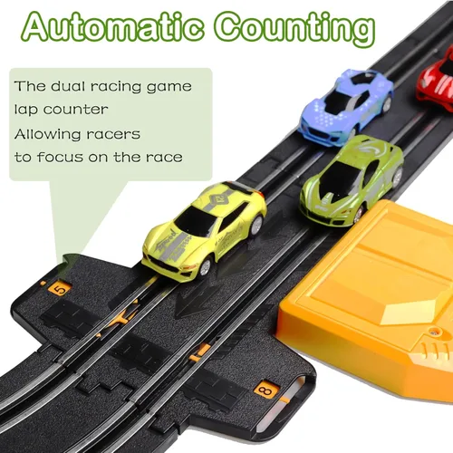 Miniatura 3 de Juegos de Pistas de Carreras de Coches de Ranura, Pista de 23 pies con Batería o Eléctrica con 4 Coches de Ranura, Contadores de Vueltas de Carreras