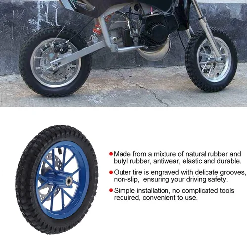 Miniatura 2 de Neumático y llanta delantera de 12.5 x 2.75 pulgadas, neumático de goma + llanta de metal, mini rueda delantera de bicicleta, para mini motocross