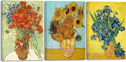 Miniatura 9 de Wieco Art 3 Paneles de Impresiones en Lienzo de Pinturas de Vincent Van Gogh Reproducción Noche Estrellada sobre el Ródano Terraza del Café por