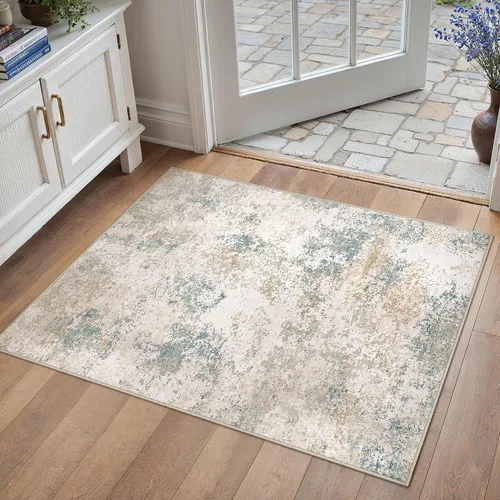 Miniatura 20 de HUGEAR Alfombra de entrada de 2 x 3 pulgadas, color beige, lavable a máquina, alfombra abstracta para puerta de entrada, alfombra