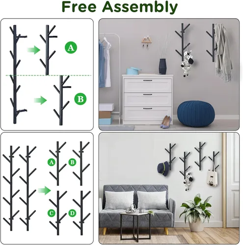 Miniatura 3 de Juego de 2 percheros negros para pared, perchero flotante de diseño moderno, perchero para ropa, bufandas, bolsos, gorras, ganchos verticales