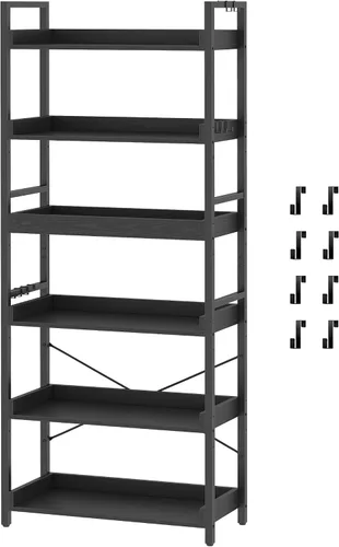 Miniatura 13 de HCHQHS - Estantería de 4 niveles, estantería industrial ajustable, estantería alta vertical, estanterías abiertas de madera y metal negro