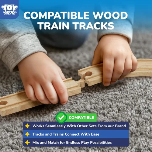 Miniatura 7 de TOY Life Juego de Tren de Madera para Niños Pequeños de 2-4 Años, 119 Piezas Juguetes de Tren de Ciudad con Vías de Tren de Madera, Juego de Tren