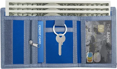 Miniatura 5 de Cartera RFID de camuflaje, billetera de nailon triple para hombres, mini monedero triple con cremallera para niños, 025-DV DS