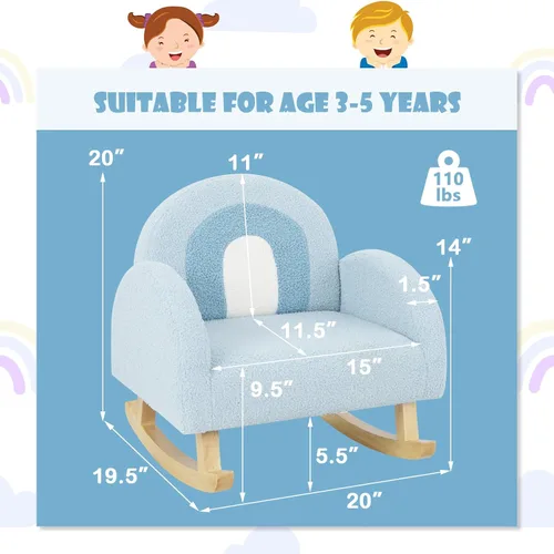 Miniatura 3 de Sofá Infantil INFANS, Silla Balancín para Niños Pequeños con Estructura de Madera Sólida, Diseño Antivuelco, Tela de Felpa, Sillón para Niños