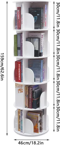 Miniatura 3 de CNCEST Estantería giratoria de 360°, estante organizador de estantería de 5 niveles, estantería de 360 niveles de 5 niveles, estantería de PVC