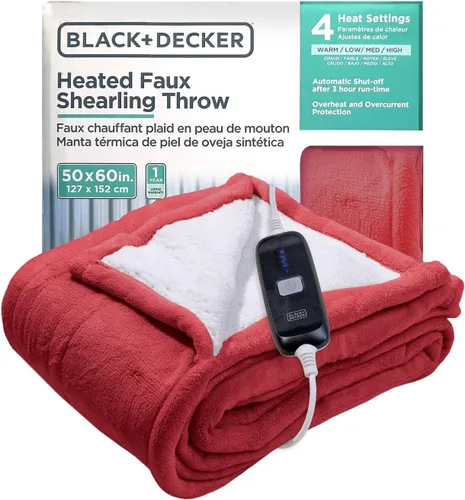 Miniatura 12 de BLACK+DECKER Manta térmica eléctrica, manta eléctrica de piel de oveja sintética, manta térmica con 4 niveles de calefacción, temporizador de 3