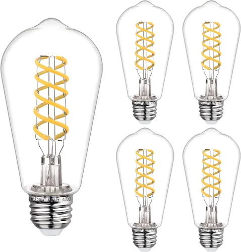 Miniatura 16 de ST19/ST58 Bombilla LED Edison vintage, 4.5 W, blanco cálido 2500 K, bombilla de filamento LED espiral flexible de vidrio ámbar, 450 lm, regulable