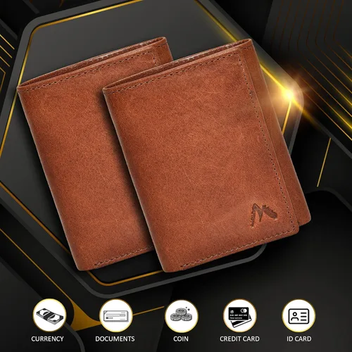 Miniatura 32 de Cartera de cuero RFID hecha a mano para hombres, elegante cartera de bolsillo frontal triple con 2 ranuras para identificación y 9 tarjetas, Negro