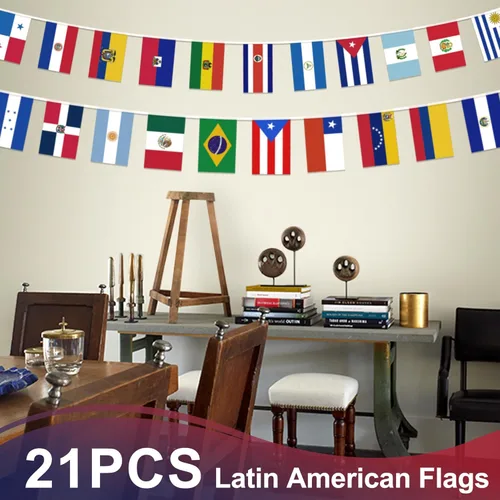 Miniatura 6 de Paquete de 2 banderines de bandera de América Latina con los 21 países, mini banderas pequeñas, pancartas de bandera latina para el mes hispano