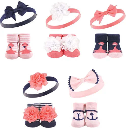 Miniatura 71 de Hudson Baby Conjunto de regalo de diadema y calcetines para niña Flor azul marino rosa