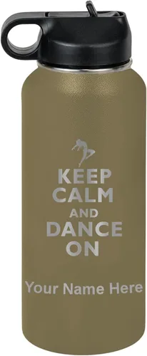 Miniatura 27 de LaserGram Botella de agua personalizada, mantén la calma y baila, acero inoxidable de doble pared aislada al vacío con popote superior, regalo Rosa