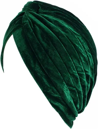 Sombrero de quimioterapia de terciopelo plisado con volantes elásticos para mujer