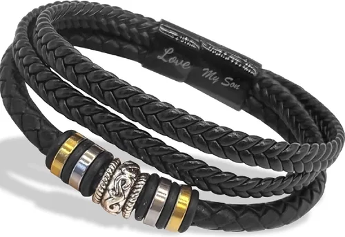Miniatura 14 de Pulsera de cuero trenzado con texto en inglés «Love You Forever» para hombres y niños, pulsera inspiradora de acero inoxidable, pulsera de cuero