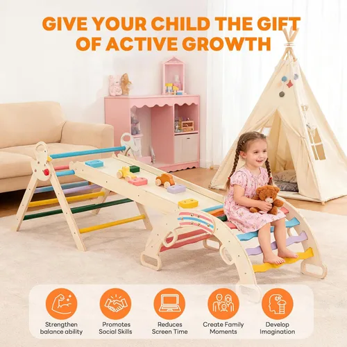 Miniatura 5 de DUMOS Pikler - Juego de triángulos para niños pequeños, juguetes de escalada y estructura de juego para interiores, juego de escalada Montessori